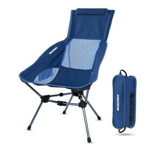 MARCHWAY Lightweight Blue Folding High Back Camping Chair Head Support Portable